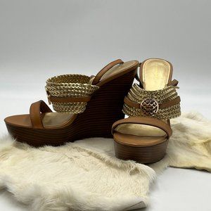 Coach Wedge Sandals, Color is Light Brown, Wooden Wedge, Size 8.5